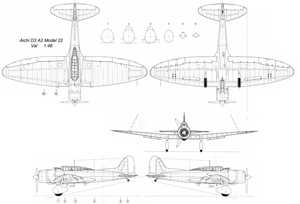 Aichi D3A2 Model 22 Val - Blueprint del bombardero Aichi D3A