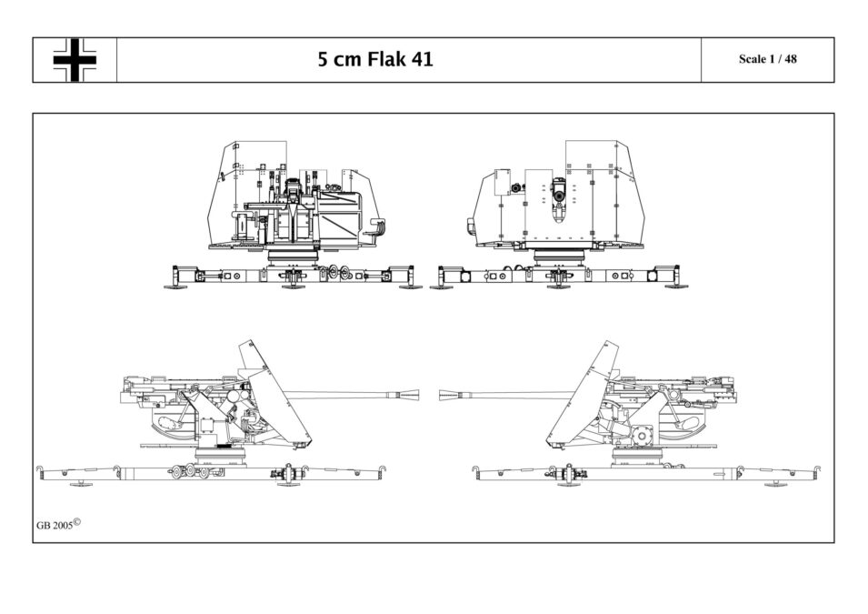 Blueprint del cañón Flak 41 de 5 centímetros