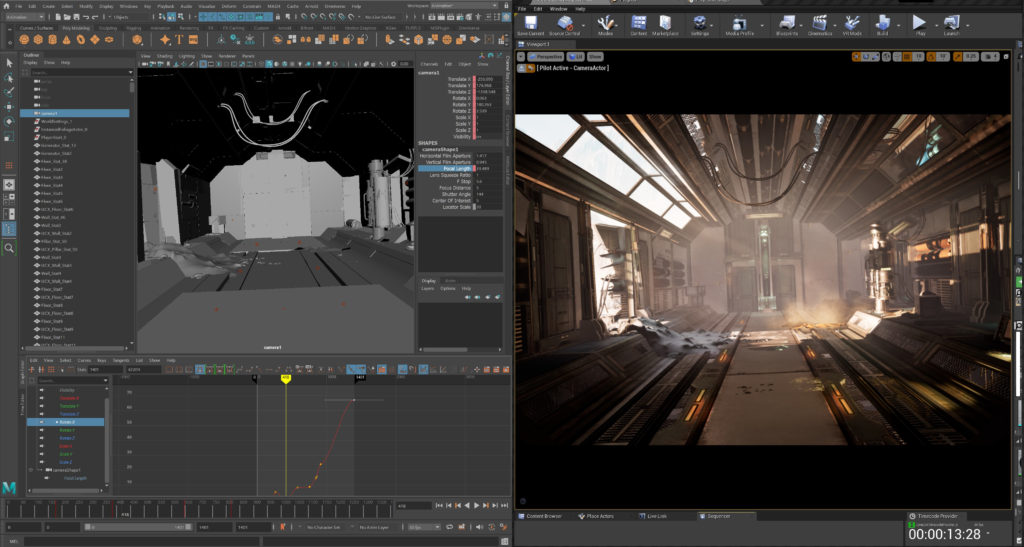 Animación de cámara en Maya con actualización en tiempo real en Unreal Engine