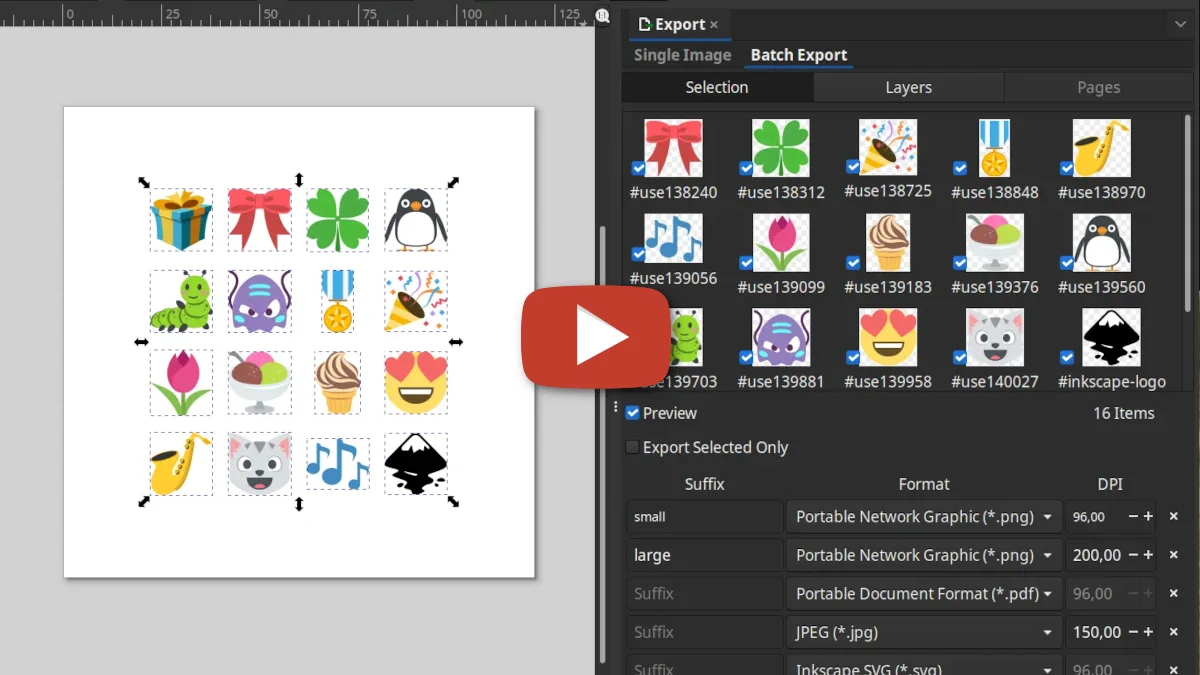 Inkscape 1.2 exporta por lotes y crea patrones repetitivos - video de presentación